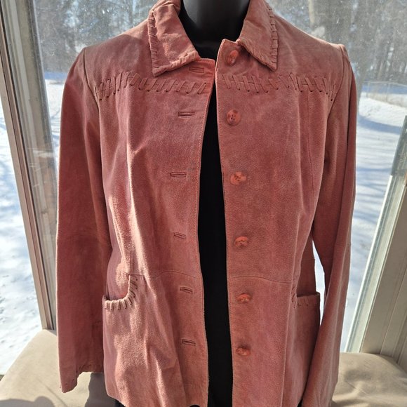 Pink Suede Leather Jacket with Nice Detail size M - Picture 1 of 14